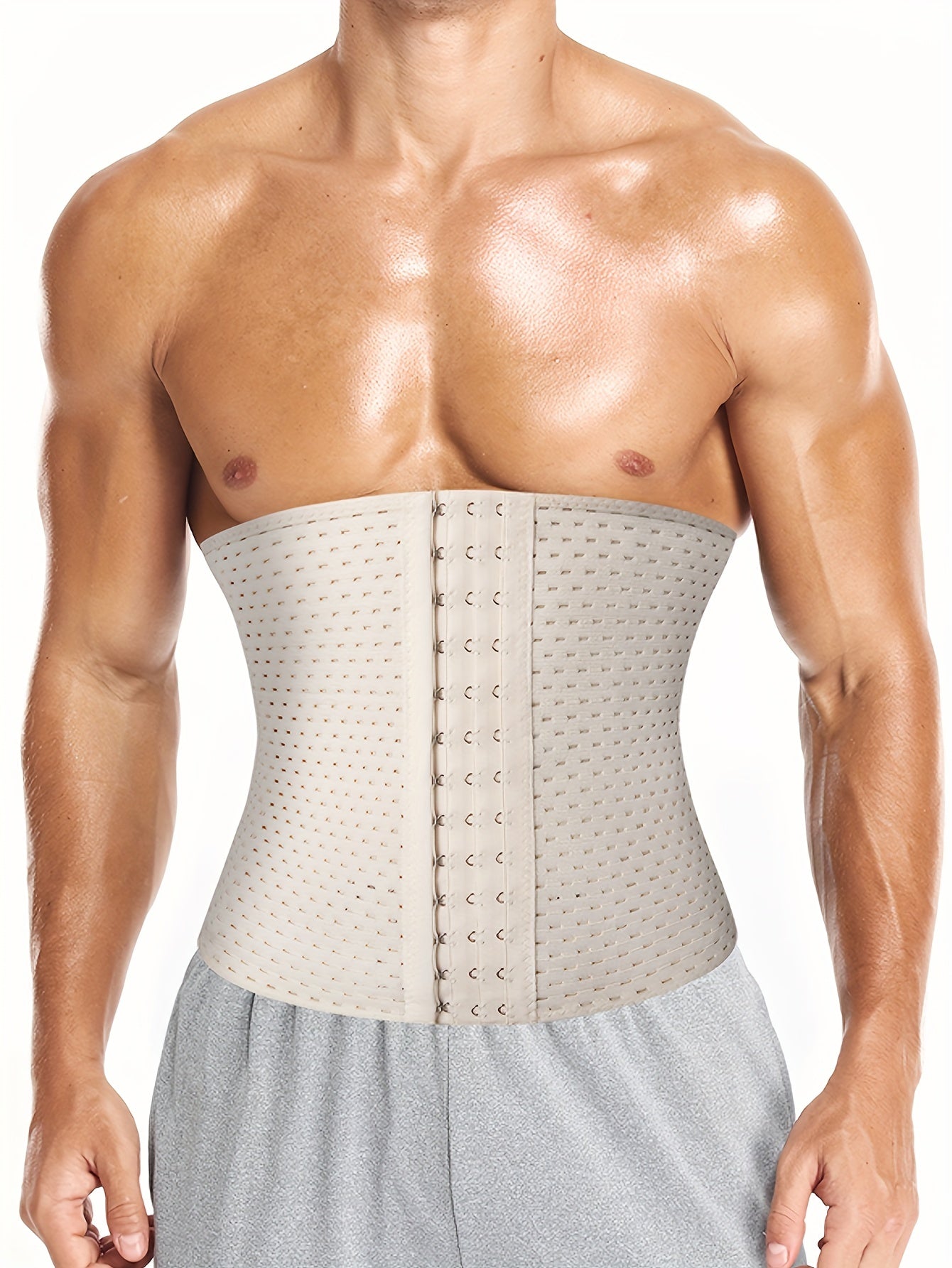 Men's Polyester Waist Trainer Corset Breathable Knit Fabric Tummy Control Solid Color