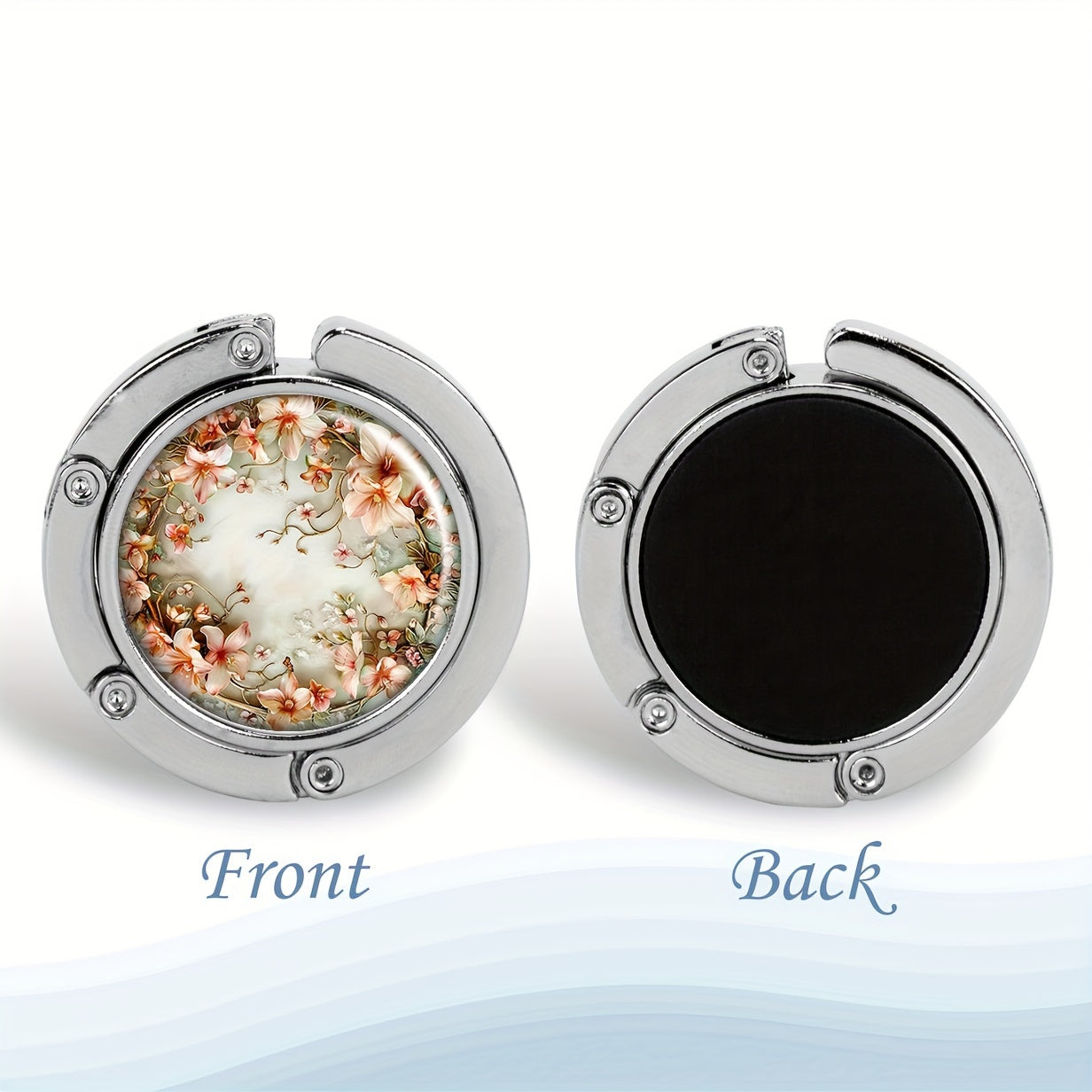 Peach Blossom Floral Folding Purse Hook Handbag Table Hook Elegant Metal Design