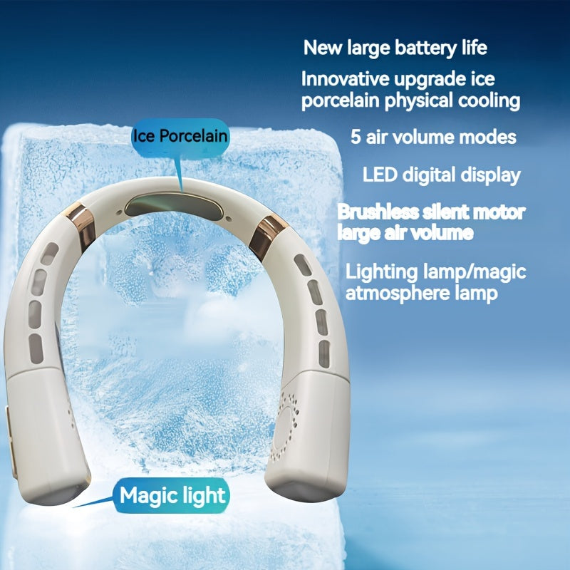 Rechargeable Neck Fan with Screen Display 5-Speed 360° Cooling for Travel Outdoor