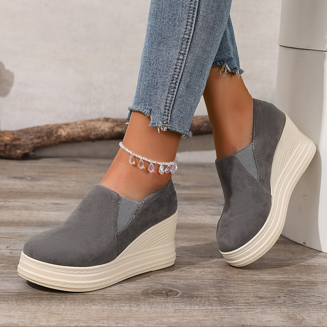 Women's Wedge Platform Flats Faux Straw Rope Sole Fashion Shoes