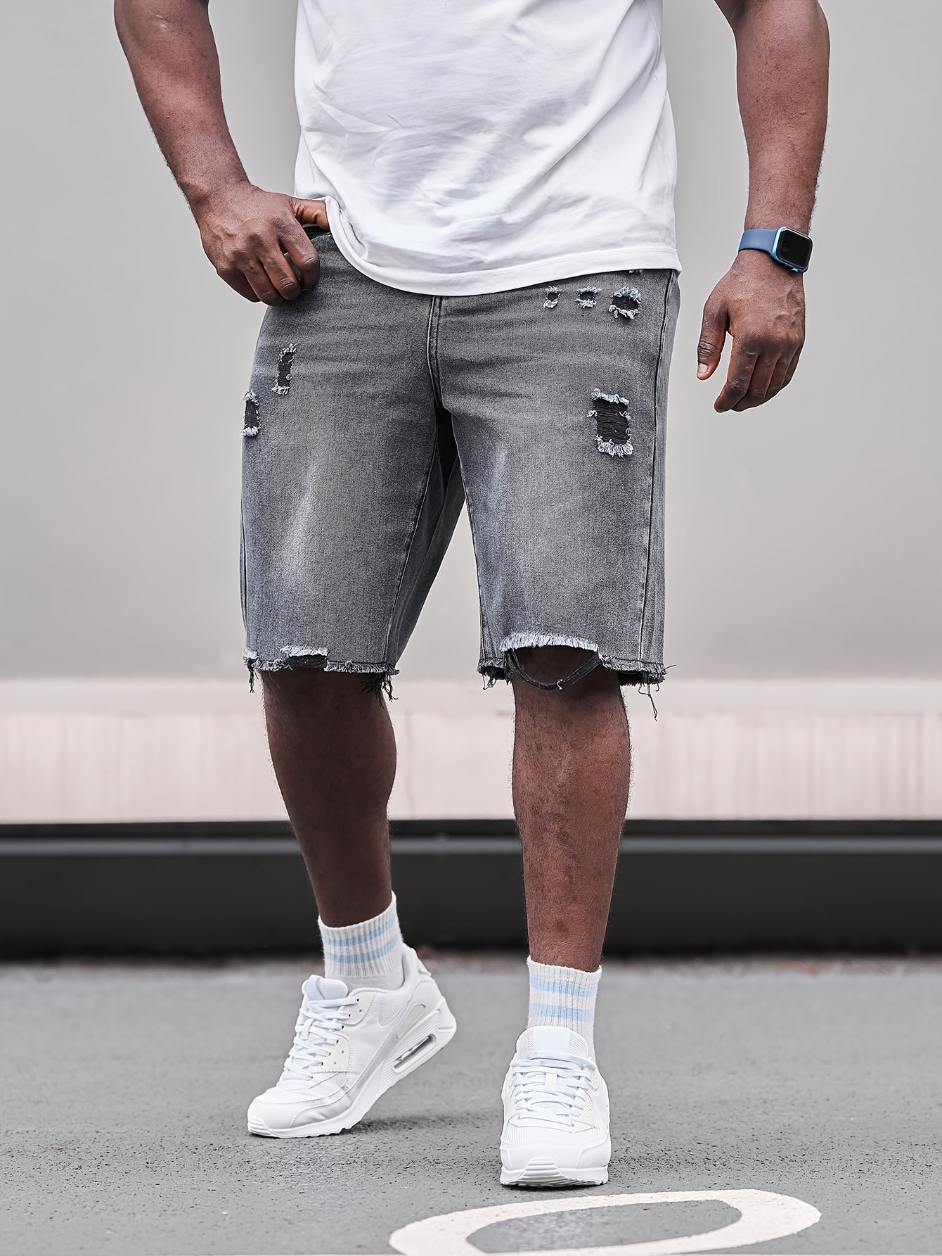 Plus Size Cotton Denim Shorts for Men Relaxed Fit Casual Woven Solid