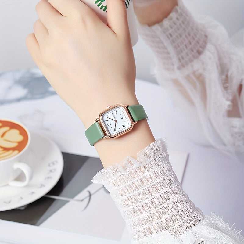 Women's Square Quartz Watch with Imitation Leather Strap and Zinc Alloy Case