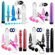 Adult Silicone Anal Plug and Ring Set With Vibrating Beads for Men Women