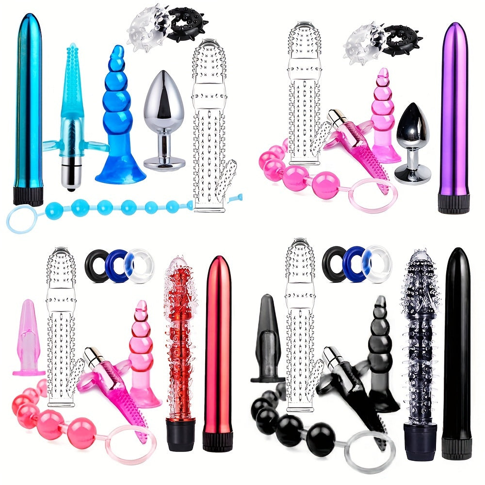 Adult Silicone Anal Plug and Ring Set With Vibrating Beads for Men Women