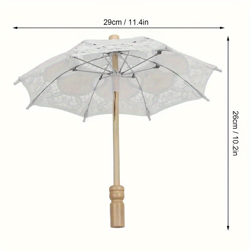 Embroidered Cotton Lace Bridal Umbrella with Wooden Handle for Weddings and Photography