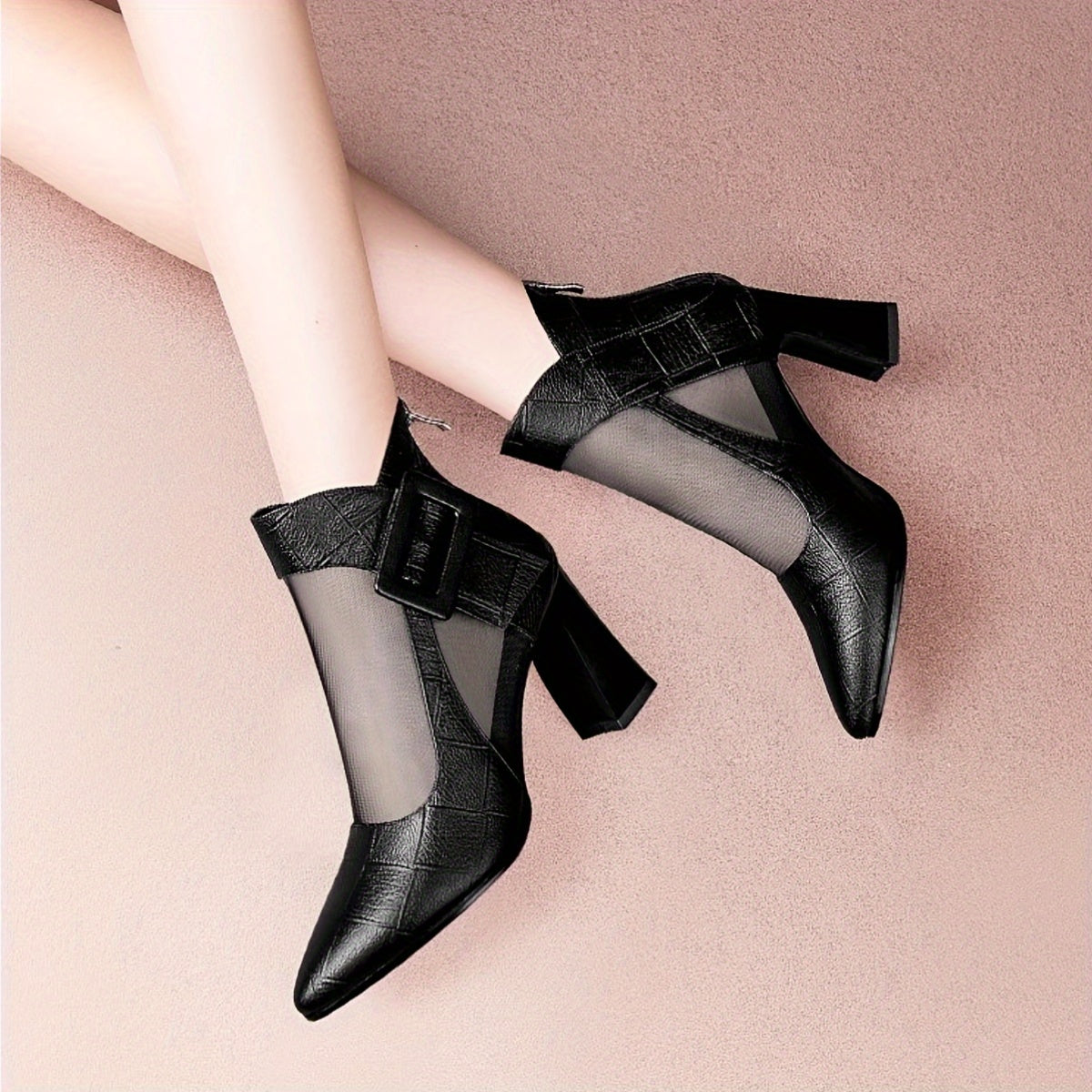 Women Pointed Toe Chunky Heel Pumps Black Summer Formal Office Shoes