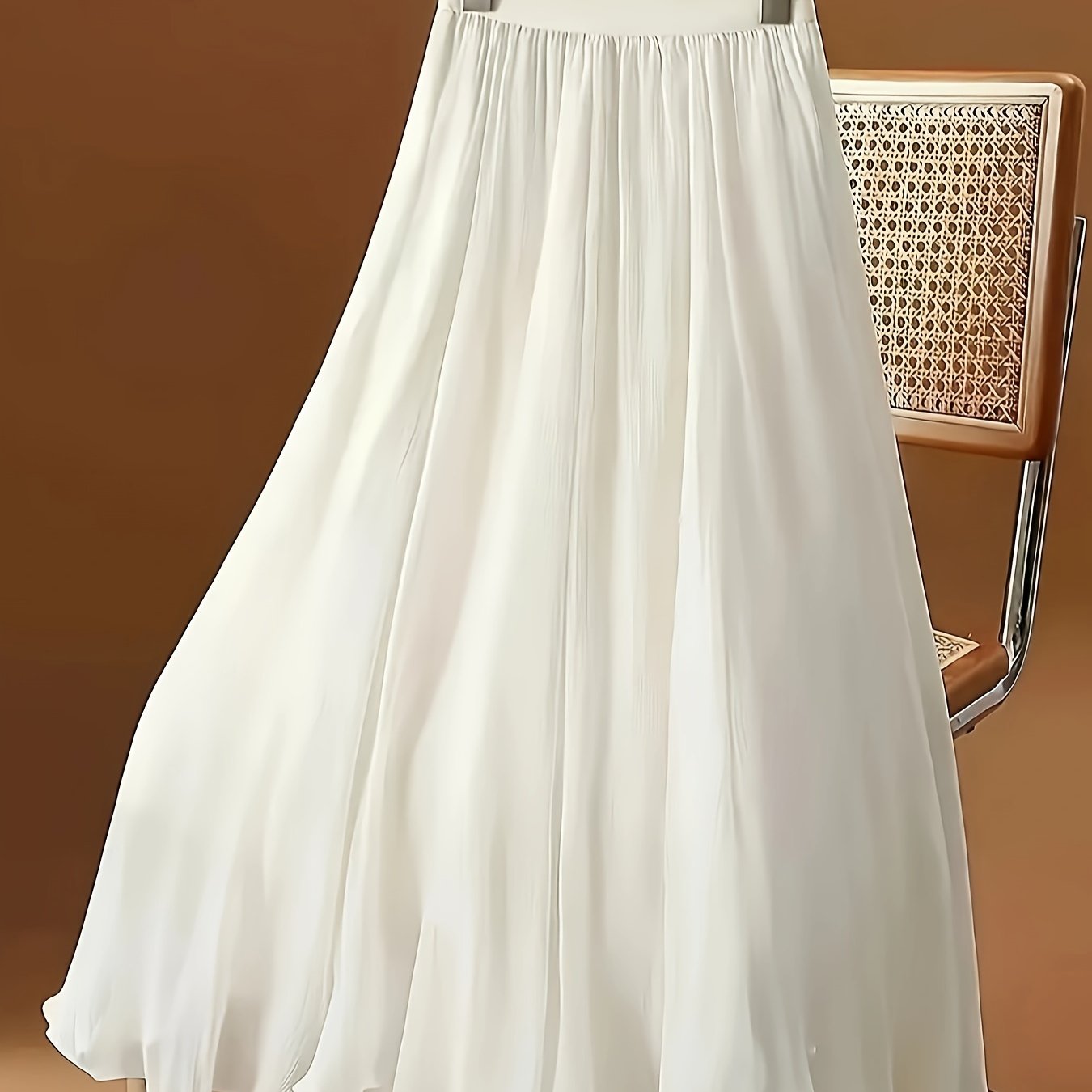 Plus Size Elastic Waist Skirt for Women Spring Summer Solid Polyester Straight Elegant