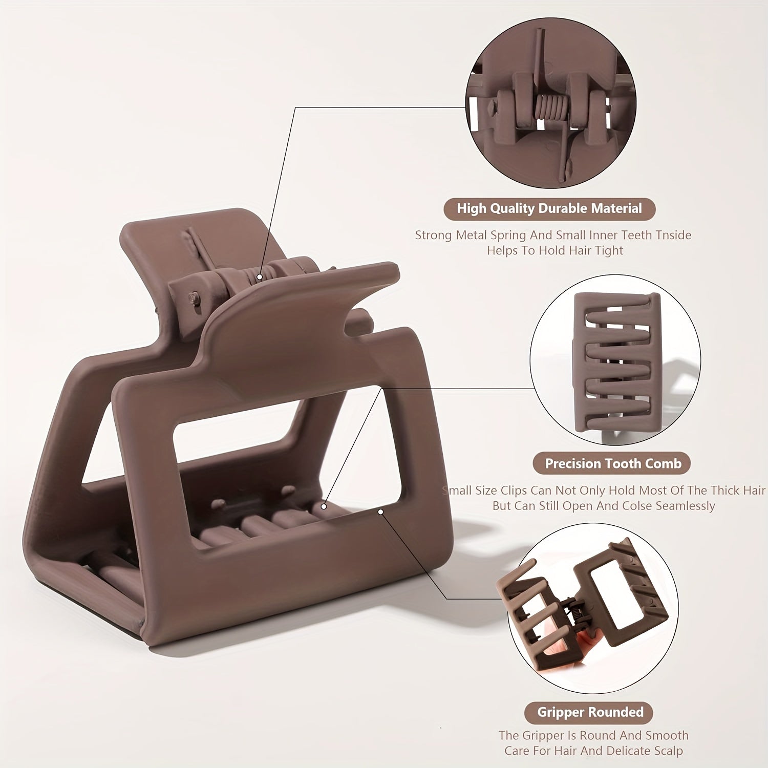 Ayollar va qizlar uchun matli soch kliplari 4.06cm, sirpanmaydigan, bej, khaki jigarrang, qora