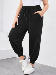 Women's Plus Size Wide Leg Casual Pants Elastic Waist Black Lounge Trousers