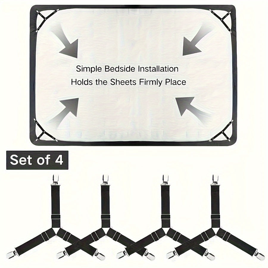 Set of 4 Adjustable Elastic Bed Sheet Straps Black and White for Secure Fit