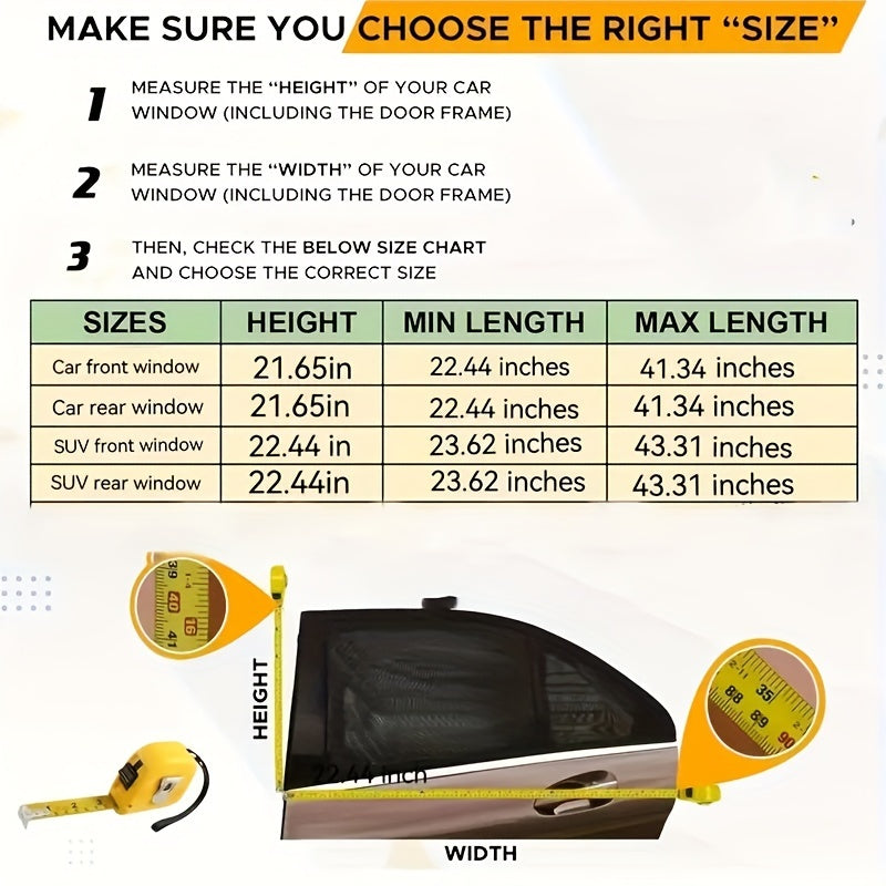 4pcs Car Window Shades Mesh Sunshade Bug Screen UV Protection Breathable Privacy