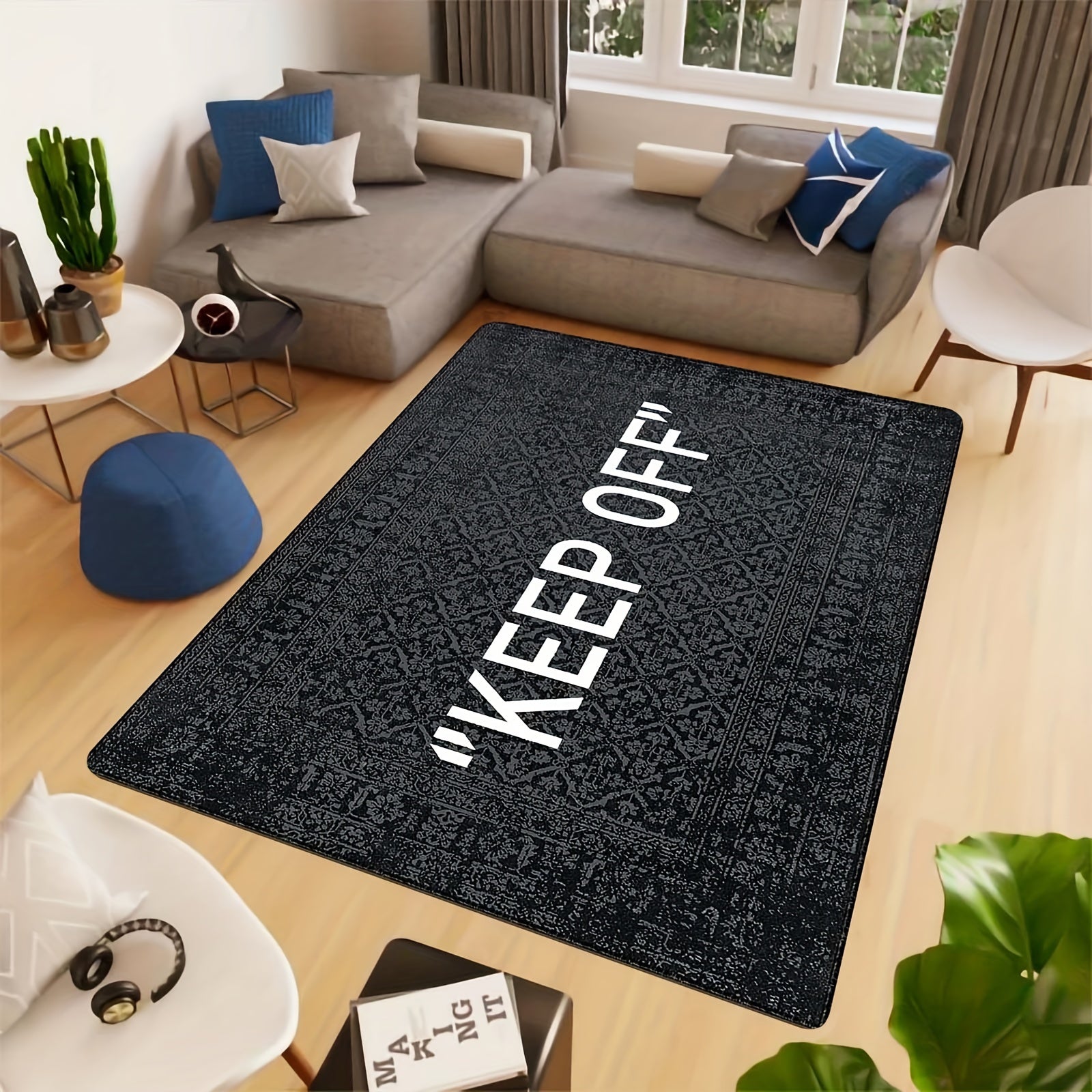 Black Printed Soft Area Rug Non-Slip Stain-Resistant Floor Mat for Living Room and Kitchen