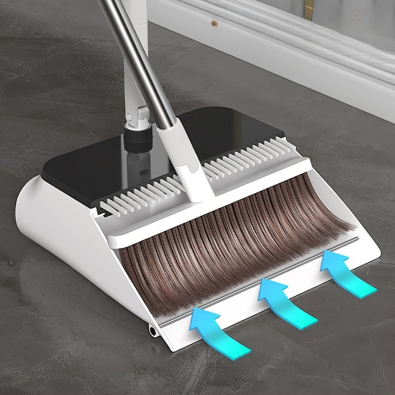 Multi-Surface Push Broom and Dustpan Set with Self-Cleaning Teeth