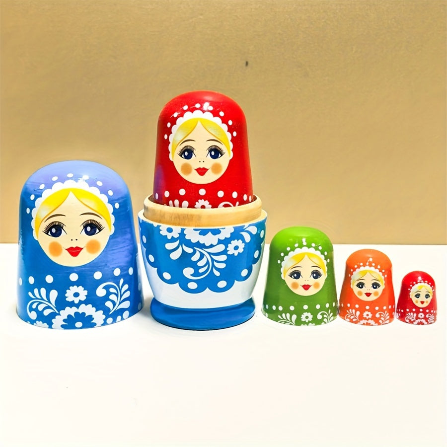 Colorful Handcrafted Wooden Nesting Dolls Set for Gifts and Decorations