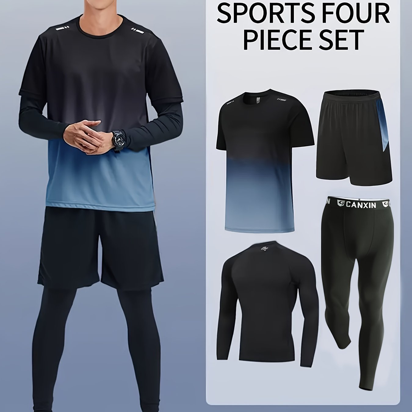 Men's Fitness Suit with Quick-Drying Polyester Shorts and Long-Sleeved Trousers for Outdoor Activities
