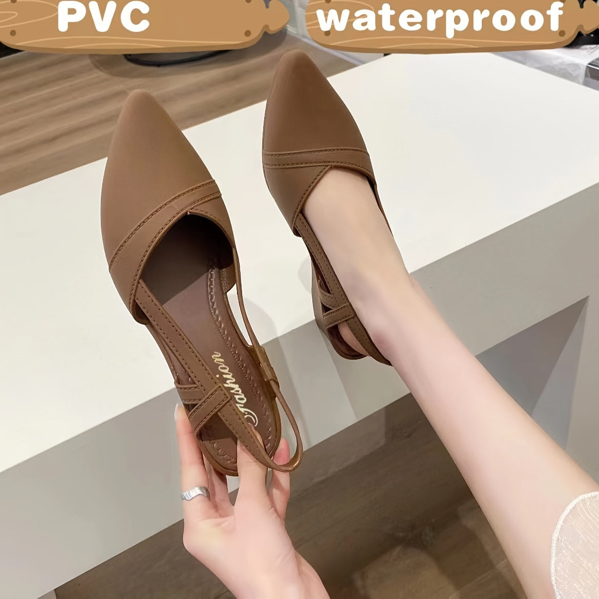 Women's Wedge Heel Shoes with Ankle Strap Pointed Toe Solid PVC Mid Heel