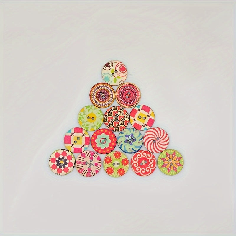 Vintage-Style Painted Wooden Buttons with 2 Holes for Crafting and Sewing