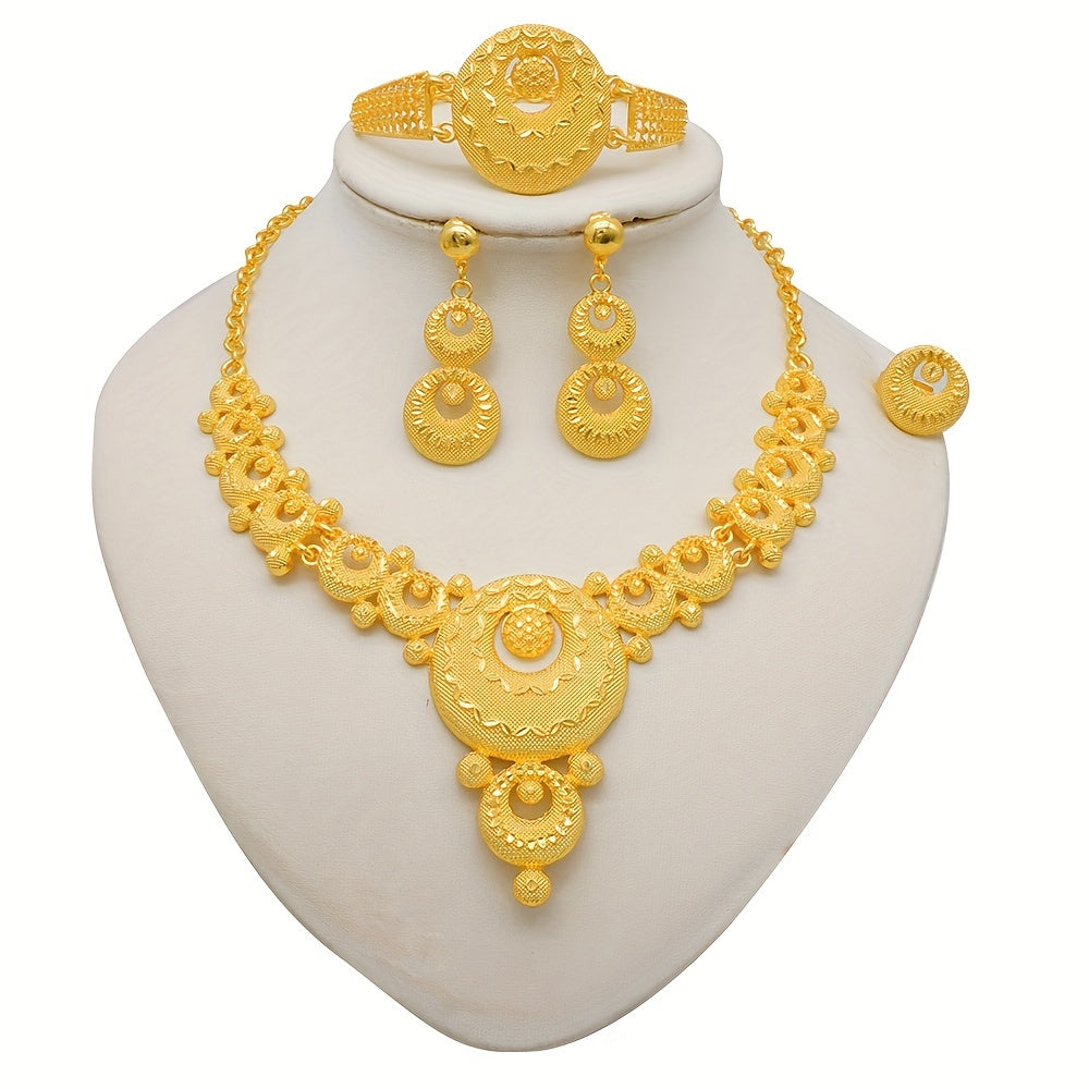 Copper Gold Bridal Jewelry Set with Tassel Earrings Necklace Ring Bracelet