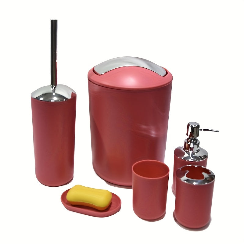 6-Piece Bathroom Accessory Set with Trash Can Toilet Brush Lotion Dispenser Soap Dish Mouthwash Cup and Toothbrush Holder