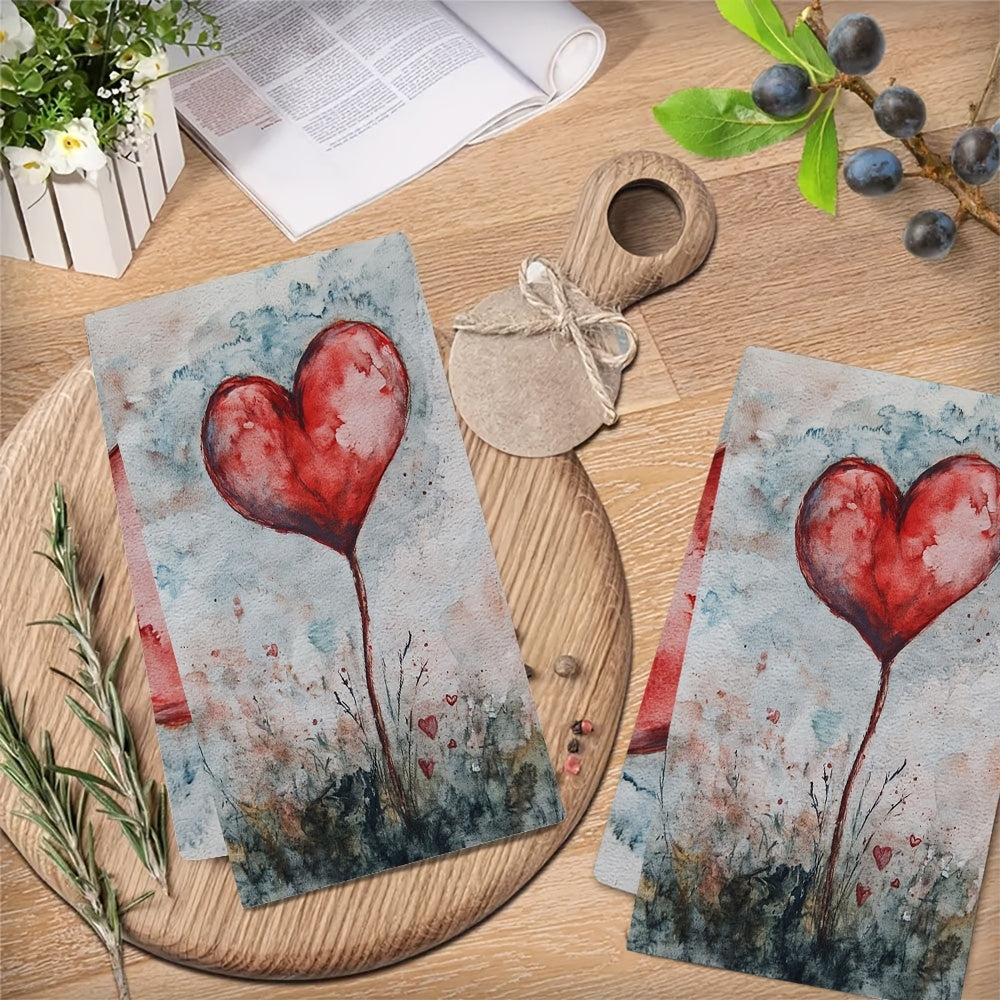 Valentine's Day Oshxona sochiqlari to'plami, 2 ta, Zamonaviy qirg'oq dizayni, Yuqori singdiruvchan polyester tikuv mato, Mashinada yuvishda oson tozalash, 40.64x60.96 sm, Bayram bezaklari uchun zamonaviy qo'l sochiqlari - Mahsulot raqami 2KYSYS1217736