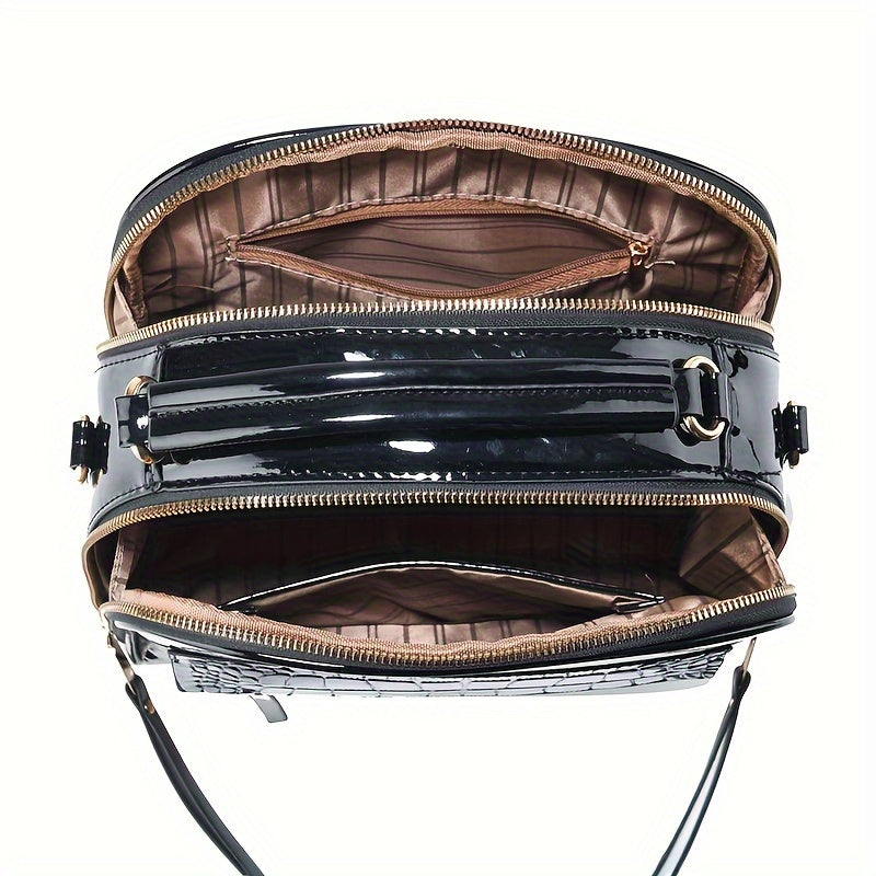 2024 Ko'p qatlamli yaltiroq PU sumka, qizil, qora, sariq, ko'k, to'q purple bilan zip yopilishi bilan