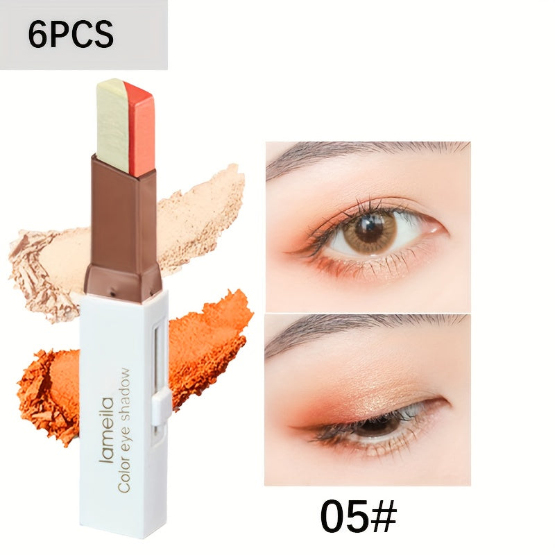6pcs Gradient Eye Shadow Stick Set for Beginners, Fade-Resistant, Dual Color