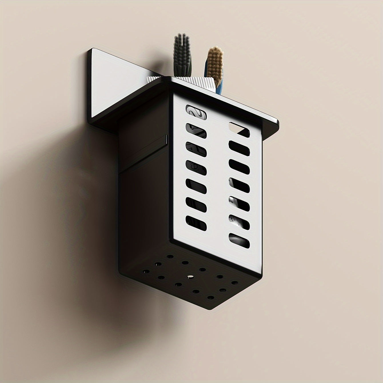 Wall-Mounted Storage Organizer for Toothbrush Toothpaste and Toiletries Black