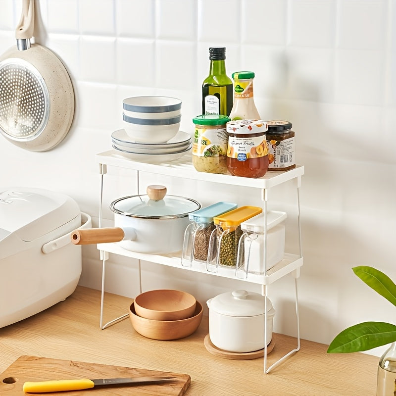 Organizador de escritorio de plástico multifuncional moderno con estante plegable para almacenamiento en la cocina