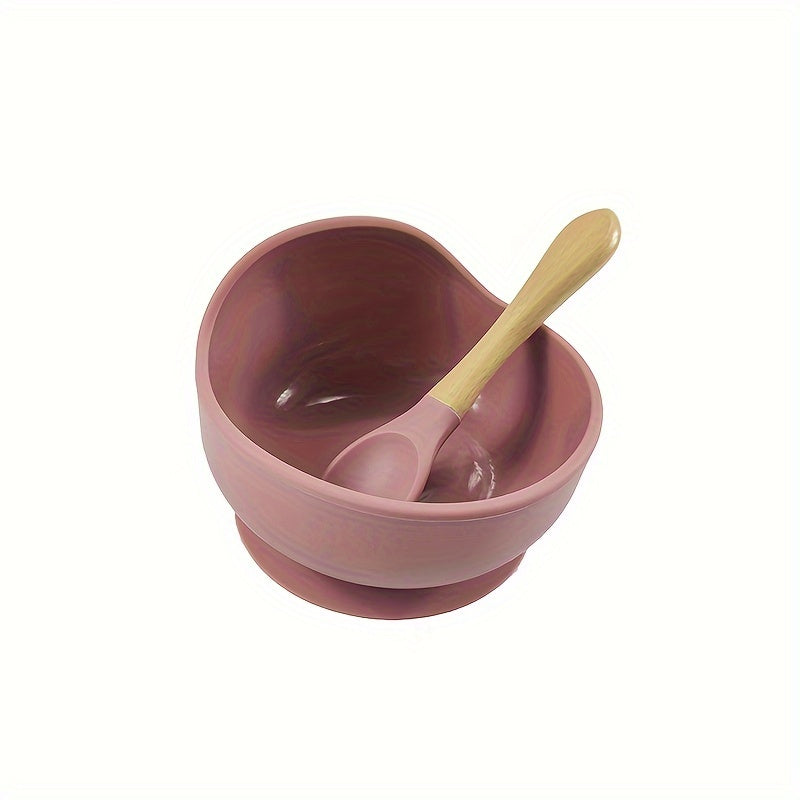 Kids' Feeding Set Silicone Bowl with Suction and Wooden Fork BPA-Free Dishwasher Safe 9 Colors