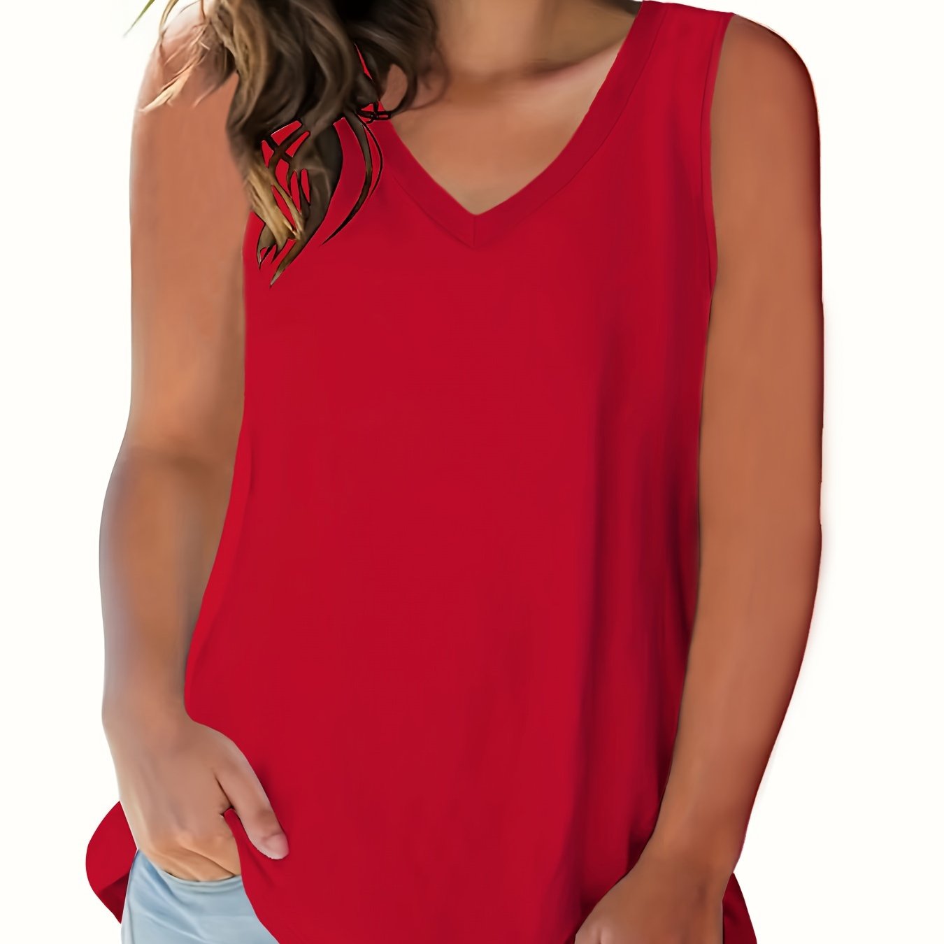 Women's V-Neck Sleeveless Tank Top Soft Stretch Semi-Sheer White Casual Formal Layering