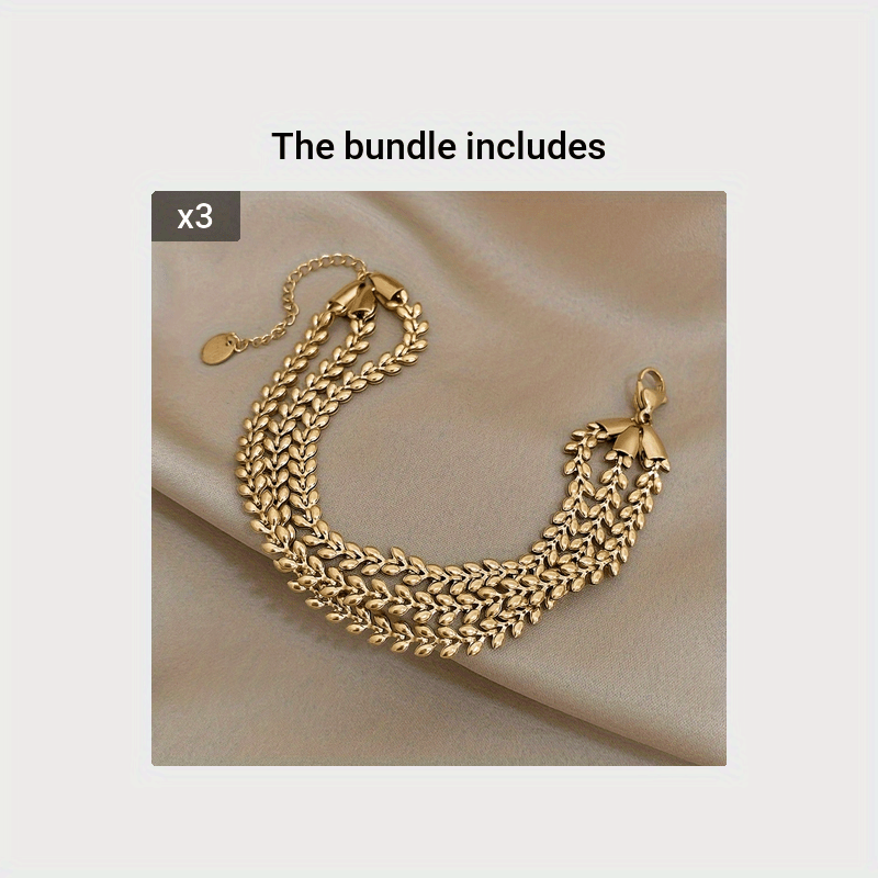 Golden Multi-Layer Chain Bracelet for Women with Wheat Ear Design for Parties