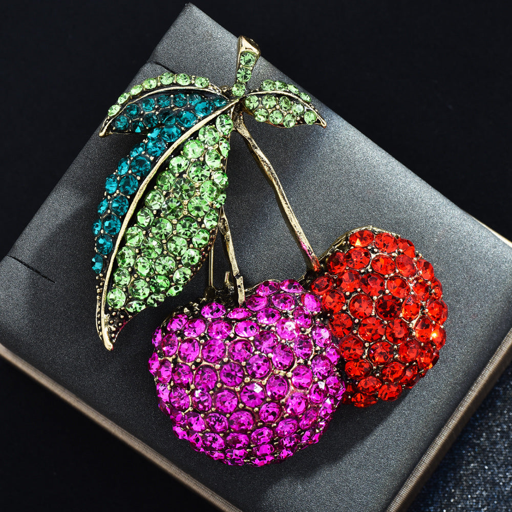 Cherry-Shaped Rhinestone Brooch Pin for Women Fashion Jewelry Accessory Elegant Gift
