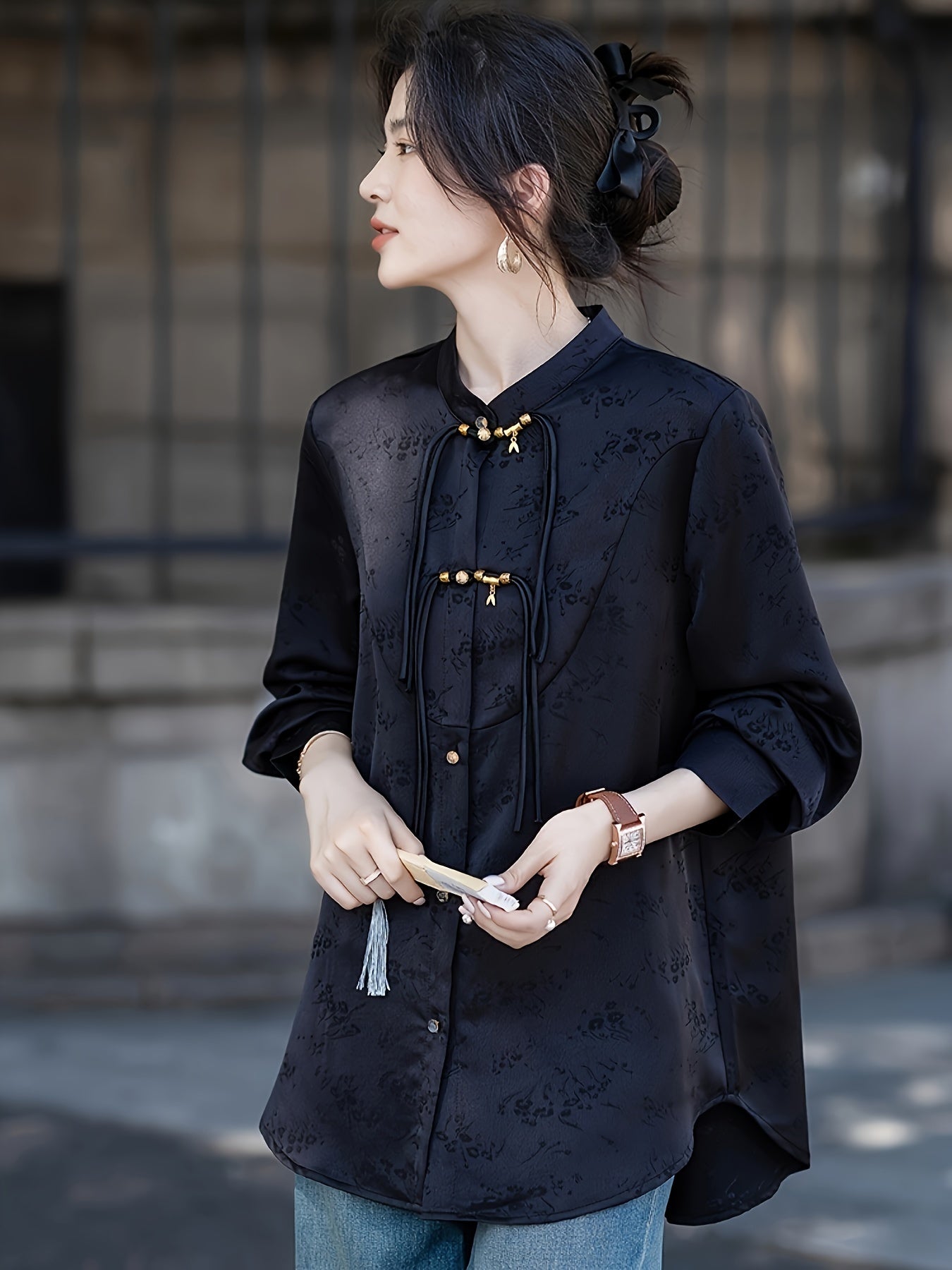 Women’s Vintage Button Shirt Autumn 2025 Modern Chinese Style, Casual Top