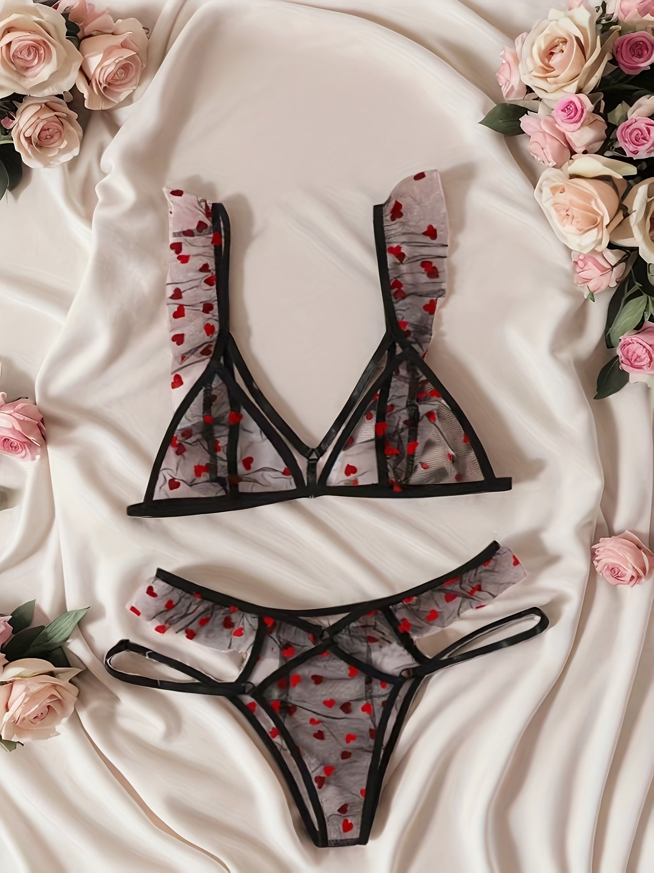 Women's Lace Seductive Lingerie Set with Adjustable Straps and Floral Design