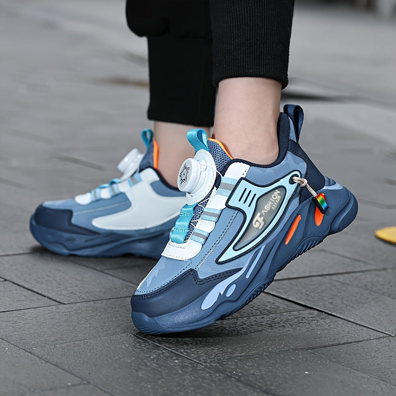 Zapatillas casuales para correr de microfibra y cuero sintético para niños con rayas y detalles coloridos