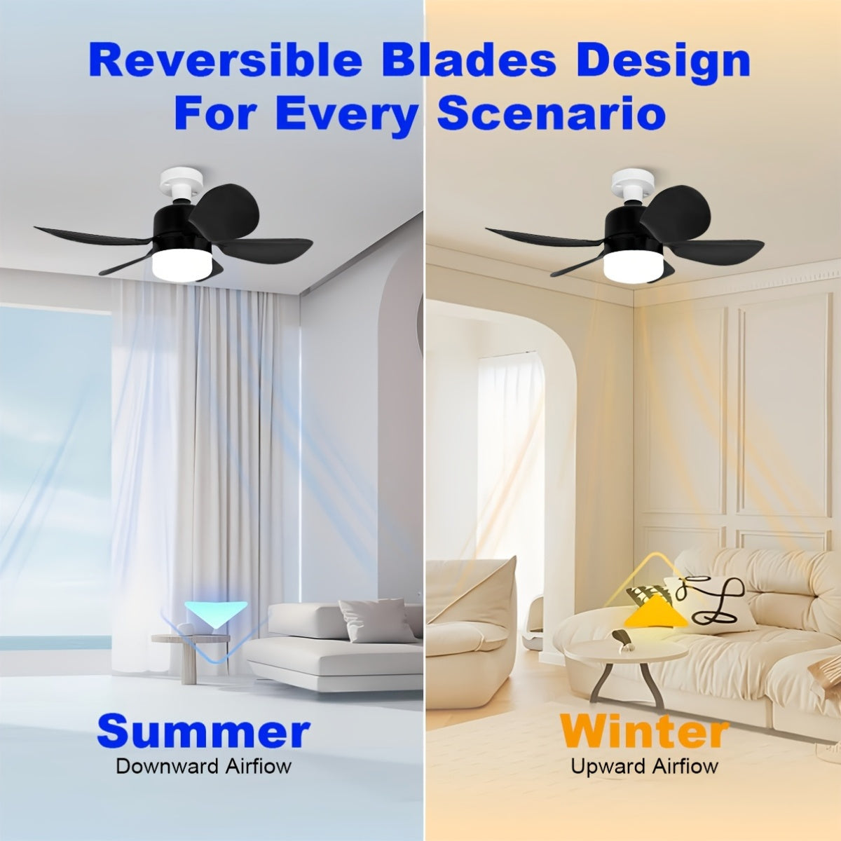 Remote boshqaruv va sozlanadigan tezlik, taymer va simsiz infraqizil bilan zamonaviy 3-rangli LED shiftli fan chiroqi. Turli xonalar uchun oson o'rnatish.
