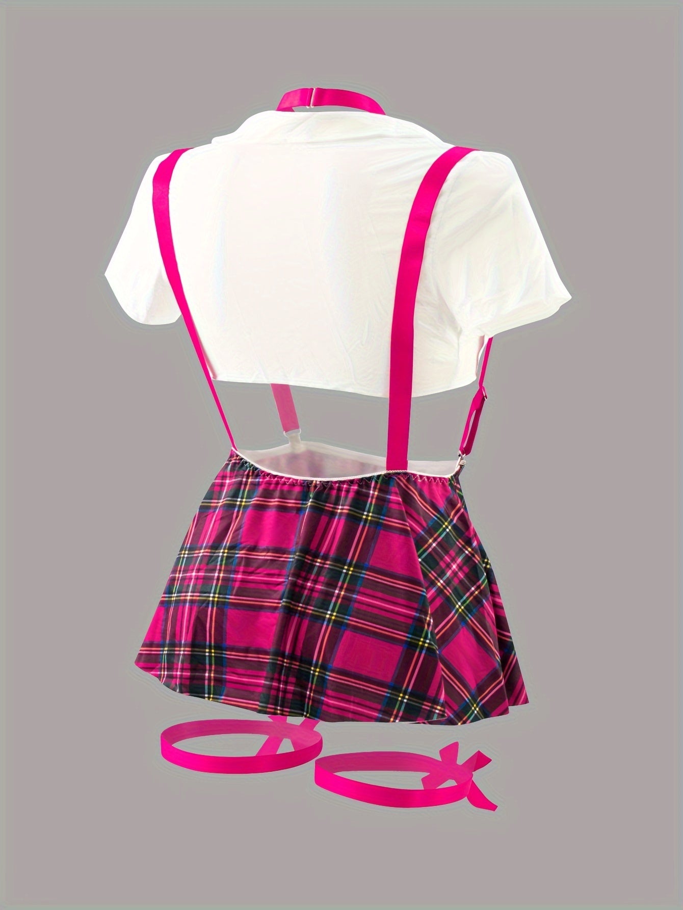 Plus Size Women's Role Play Uniform Set With Plaid Skirt Top Panties Bow Tie