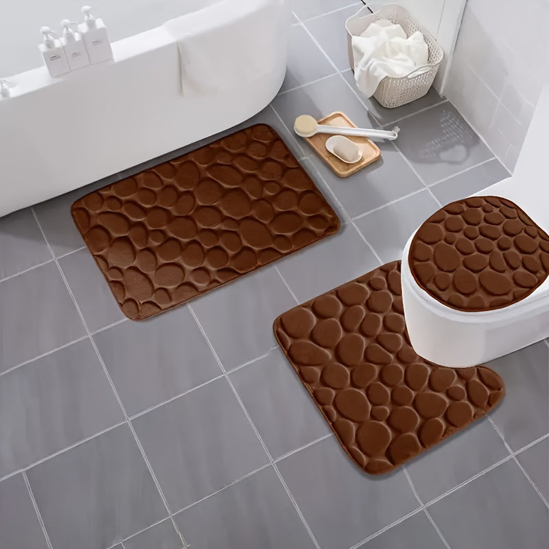 Juego de 3 alfombrillas de baño de felpa coral antideslizantes con espuma viscoelástica y patrón geométrico, aptas para lavadora, decoración de baño