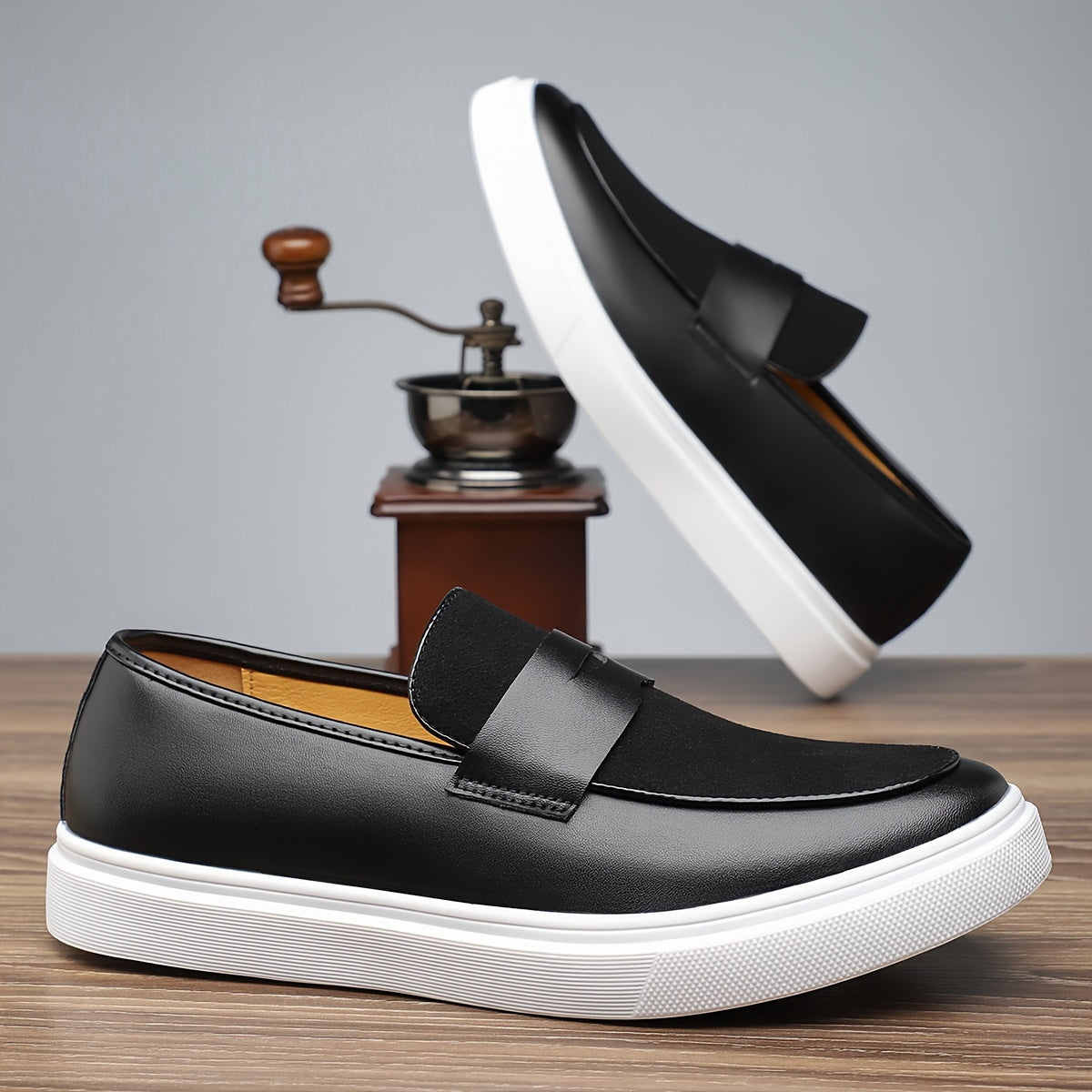 Men's Slip-On Sneakers Low Top Solid PU Rubber Sole Casual Shoes