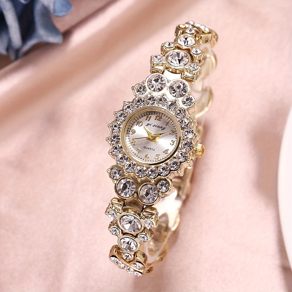 Women’s Silver Glitter Analog Bracelet Watch with Rhinestones