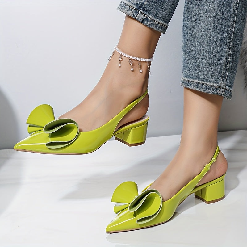 Women's Pointed Toe Bow Pumps Synthetic Low Block Heels Casual Formal Shoes