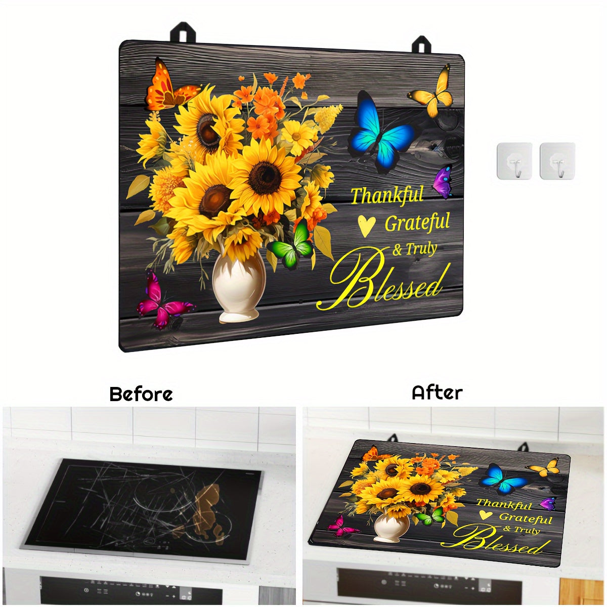 Heat Resistant Stove Top Cover Sunflower Design 28.5x20.5 Inches Anti-Scratch Dishwasher Safe