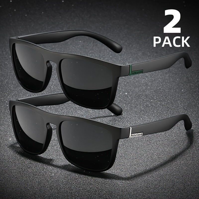 Men's Square Polarized Sunglasses 2 Pairs Outdoor Sports Fishing Driving Stylish Metal Hinges