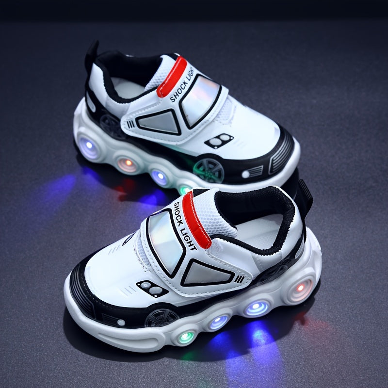 Kids LED Light-Up Sneakers Blue Red Car Design Anti-Slip Casual Sporty Shoes for Boys Girls