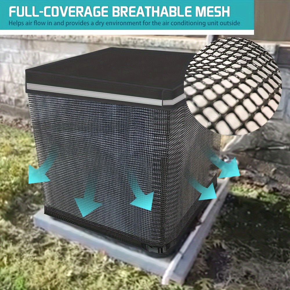 Markaziy Havo Konditsioneri uchun Himoya Qopqog'i| Kuchli PVC material, to'rli havalandırma va olib tashlanadigan suv o'tkazmaydigan yuqori qism - Tashqi AC birliklari uchun zamonaviy qora qoplama, elektr energiyasini talab qilmaydi.