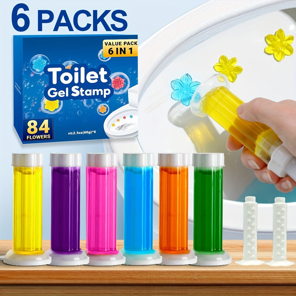 Toilet Gel Stamp Set with 6 Sticks Toilet Freshener and Deodorizer with Floral Scent