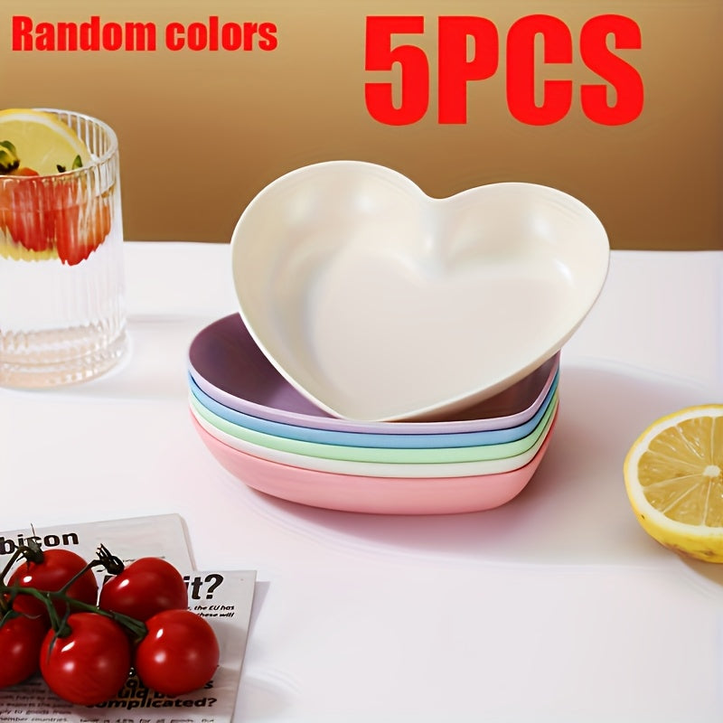 Set of 5 Heart-Shaped Plastic Snack Dishes with Storage Box for Fruit Desserts and Cake
