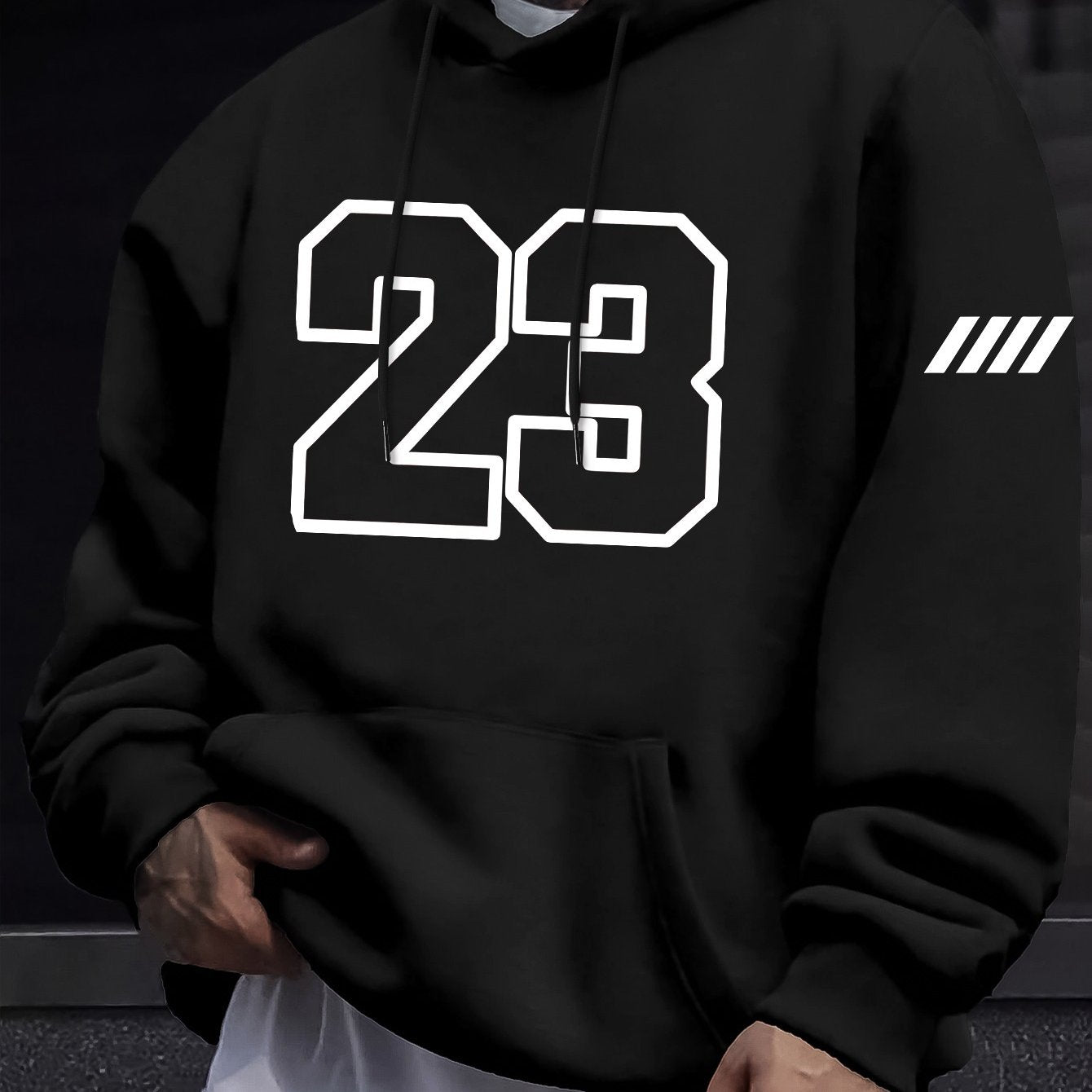 Men's Polyester Hoodie with Kangaroo Pocket, Casual Geometric Print for Fall and Winter