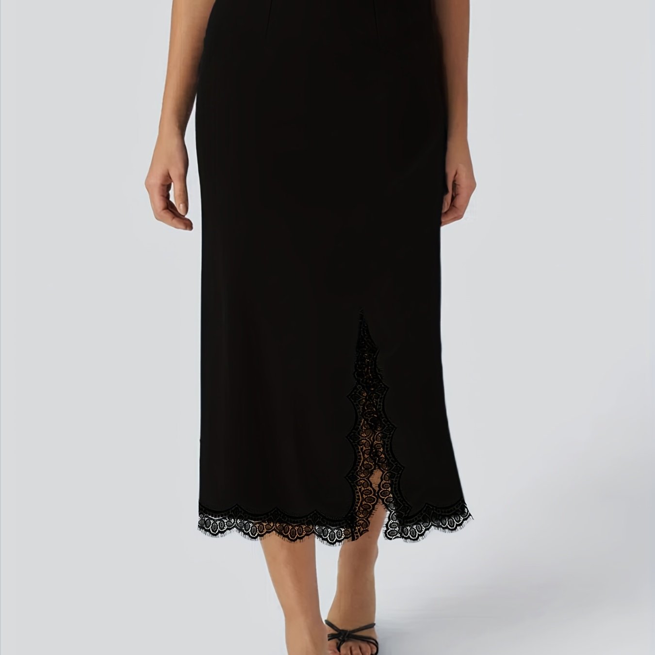 Plus Size Women's Lace Midi Skirt with Side Slit High-Waisted Stretchy Comfortable