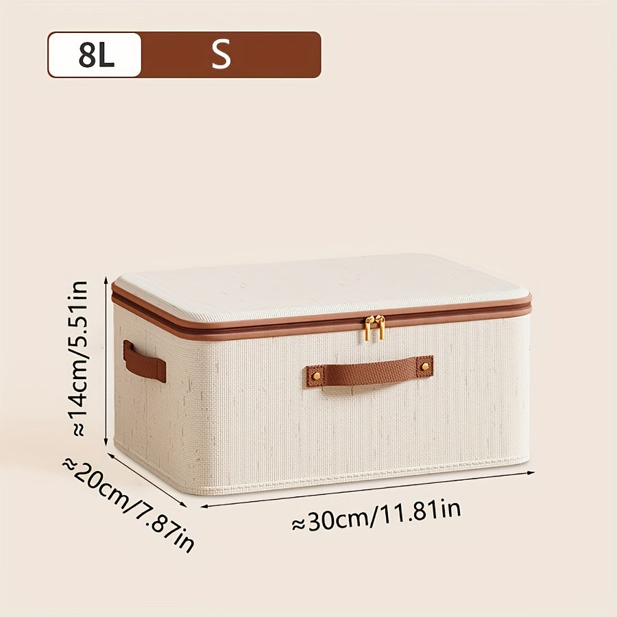 Foldable Linen Zipper Storage Box with Lid for Clothes and Home Organization